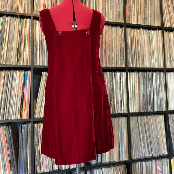 vintage red velvet dress w buttons XS ♥️ Valentine - Picture 5 of 8